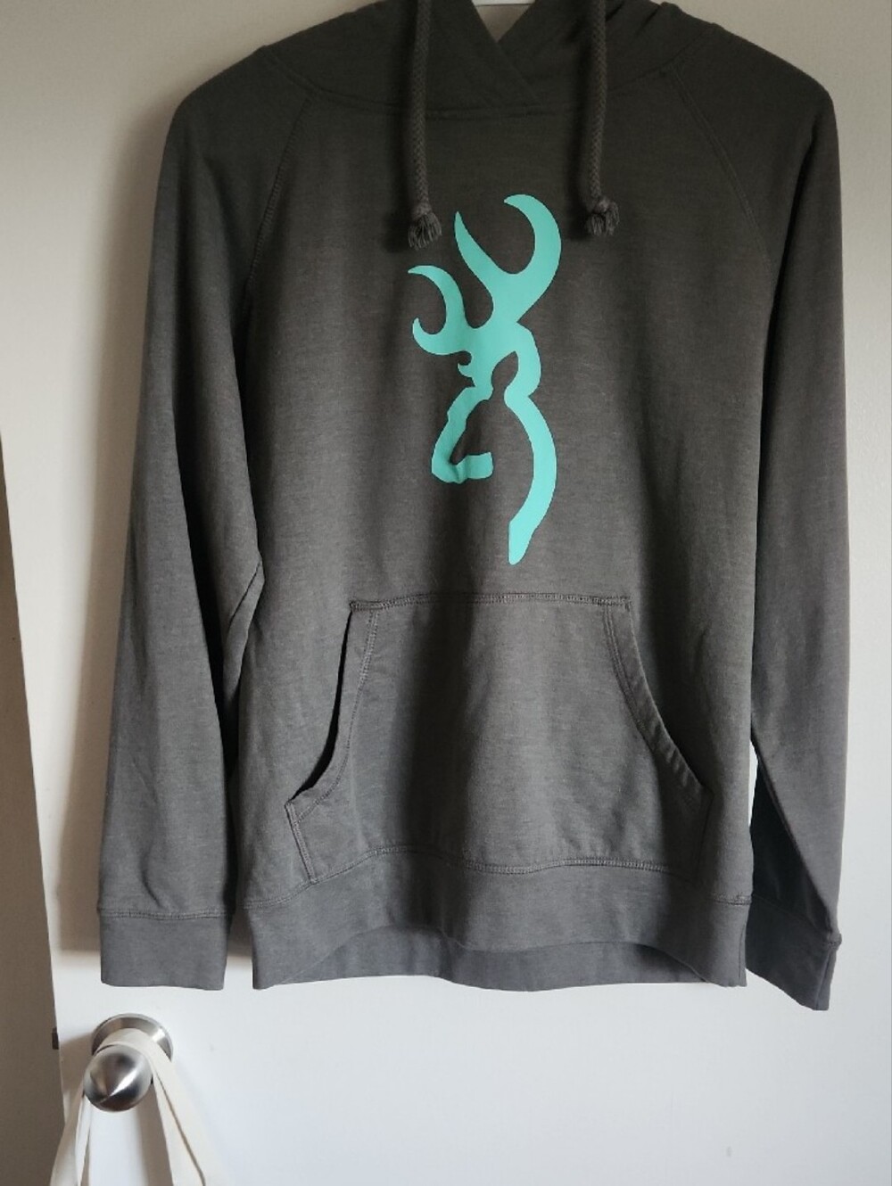 Browning Gray Crewneck Hoodie with Aqua Deer Logo